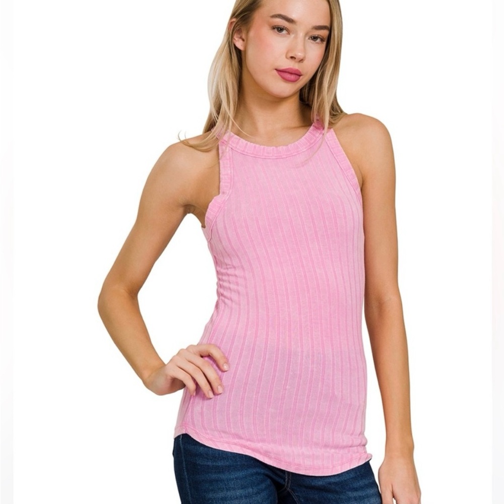 Zenana Outfitters Candy Pink Ribbed Tank Top